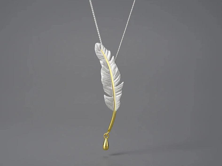 925 Sterling Silver Goose Feather Pendant Necklace - LFJE0211 Charm Jewelry - Touchy Style .