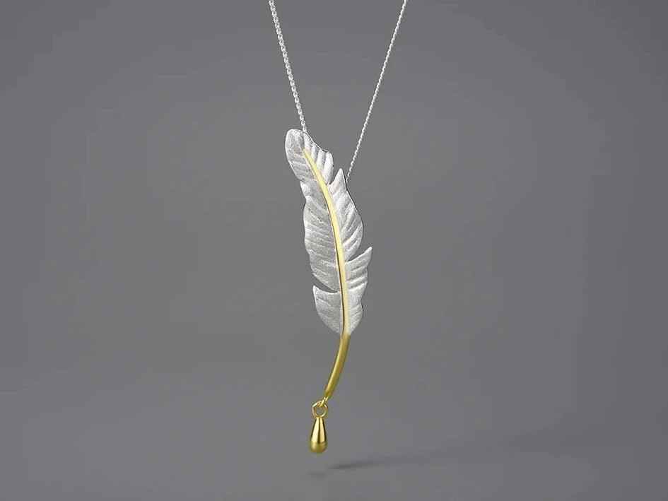 925 Sterling Silver Goose Feather Pendant Necklace - LFJE0211 Charm Jewelry - Touchy Style