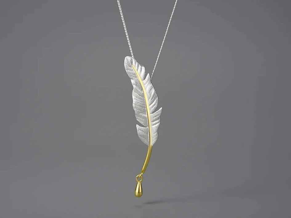 925 Sterling Silver Goose Feather Pendant Necklace - LFJE0211 Charm Jewelry - Touchy Style .