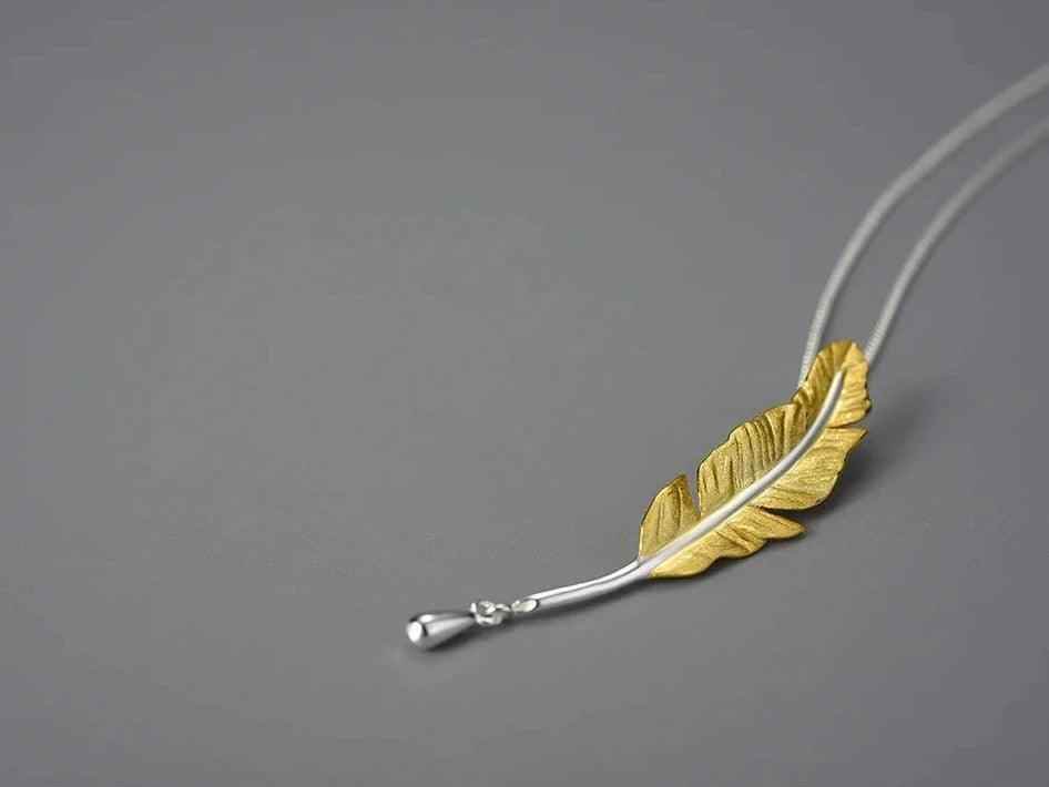 925 Sterling Silver Goose Feather Pendant Necklace - LFJE0211 Charm Jewelry - Touchy Style
