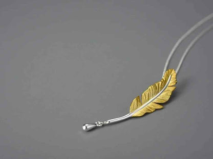 925 Sterling Silver Goose Feather Pendant Necklace - LFJE0211 Charm Jewelry - Touchy Style .