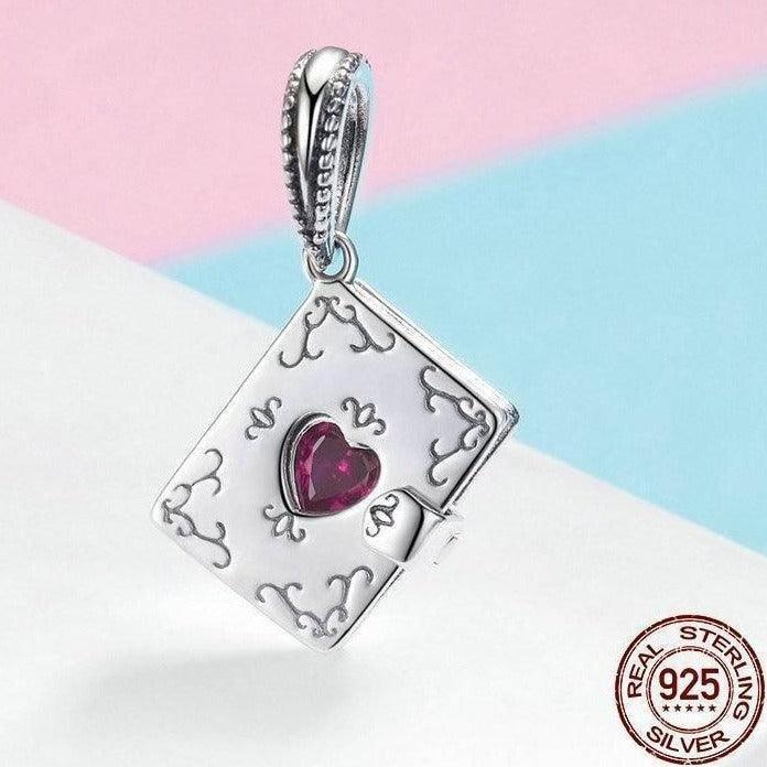 925 Sterling Silver Heart Book Shape Pendant Charm Jewelry Without Chain - Touchy Style