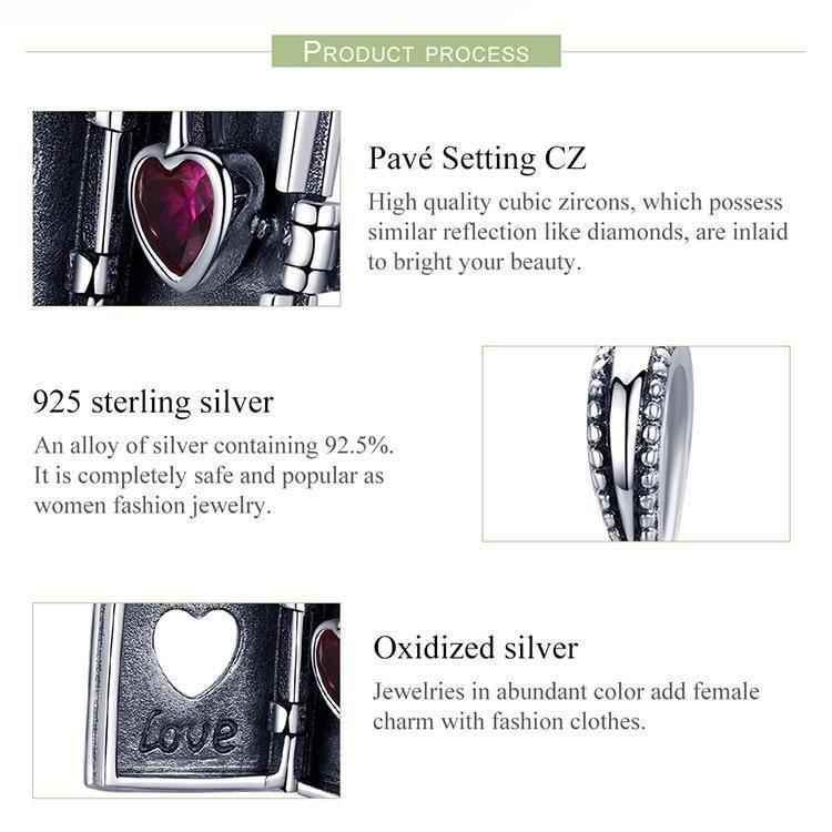 925 Sterling Silver Heart Book Shape Pendant Charm Jewelry Without Chain - Touchy Style