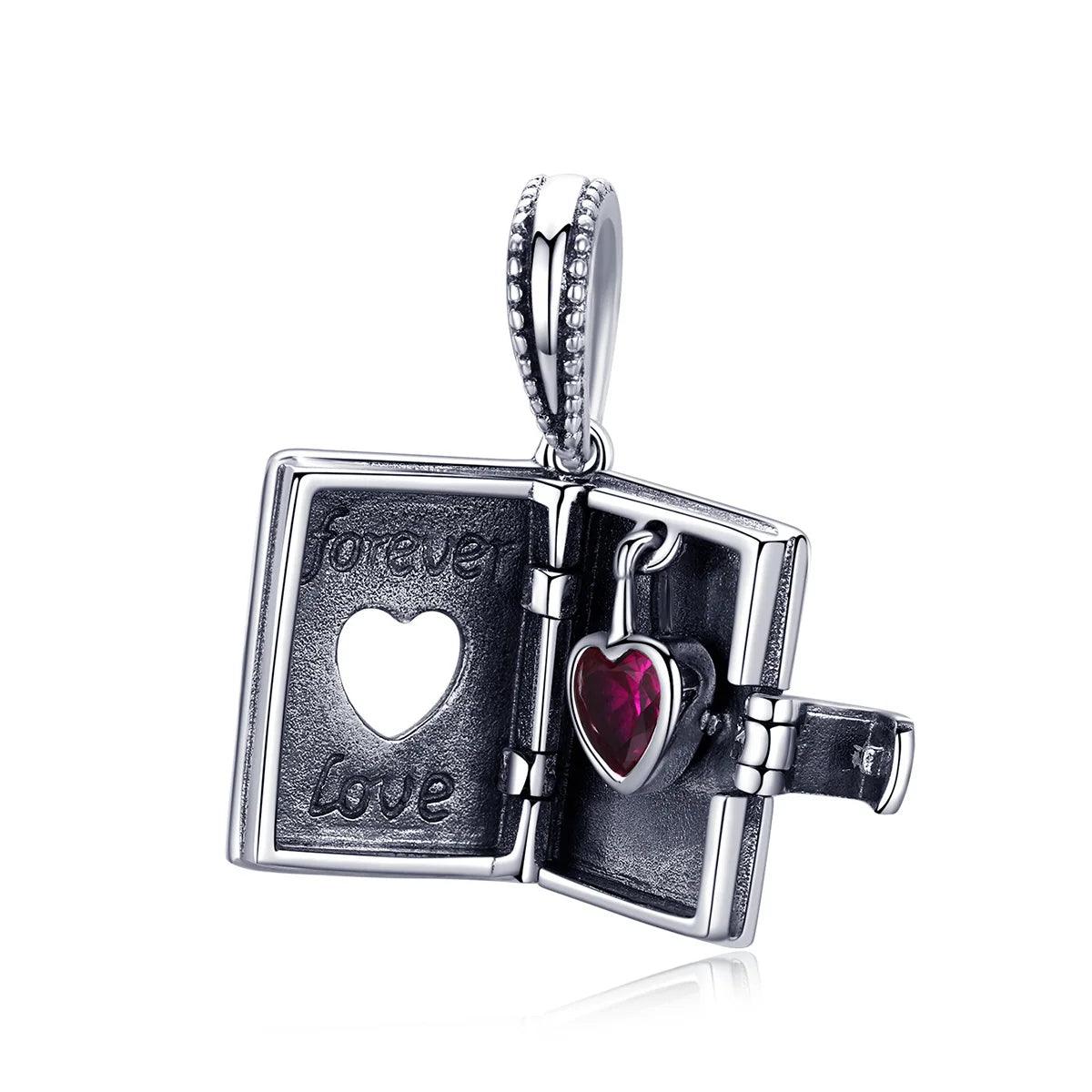 925 Sterling Silver Heart Book Shape Pendant Charm Jewelry Without Chain - Touchy Style