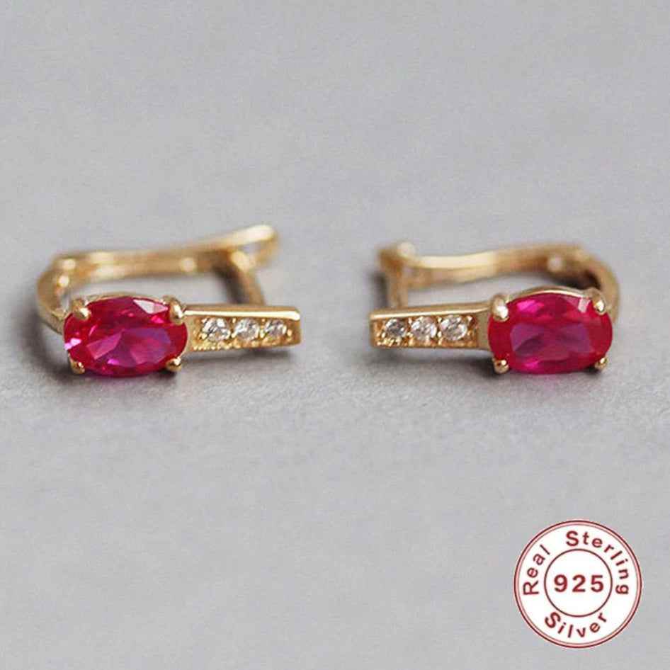 925 Sterling Silver Hoop Earring Charm Jewelry - U-shaped Oval Rose - Xm245 - Touchy Style