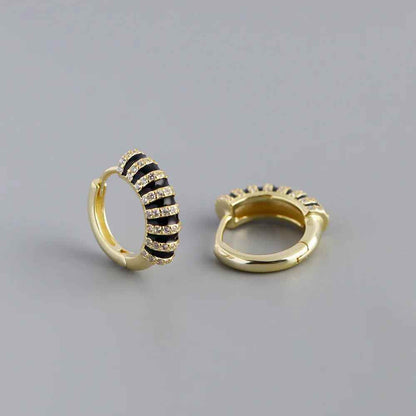 925 Sterling Silver Hoop Earrings Charm Jewelry - Black Enamel inlaid Zircon - MD396 - Touchy Style