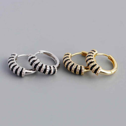 925 Sterling Silver Hoop Earrings Charm Jewelry - Black Enamel inlaid Zircon - MD396 - Touchy Style