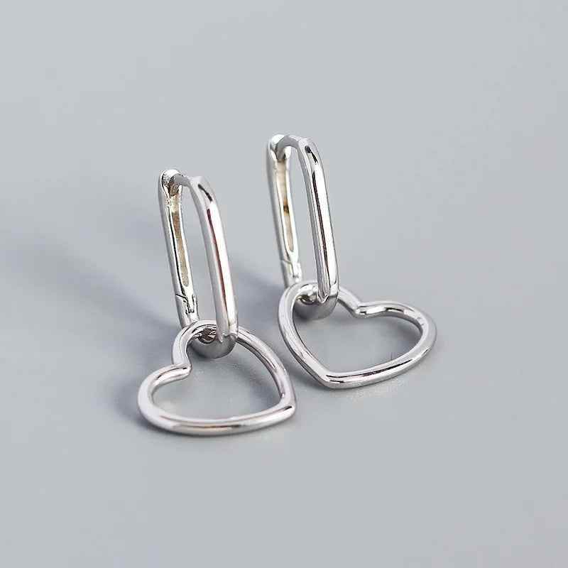 925 Sterling Silver Hoop Earrings Charm Jewelry - Geometric Heart-shaped - YH0093 - Touchy Style