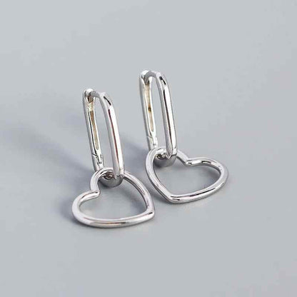 925 Sterling Silver Hoop Earrings Charm Jewelry - Geometric Heart-shaped - YH0093 - Touchy Style
