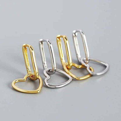 925 Sterling Silver Hoop Earrings Charm Jewelry - Geometric Heart-shaped - YH0093 - Touchy Style