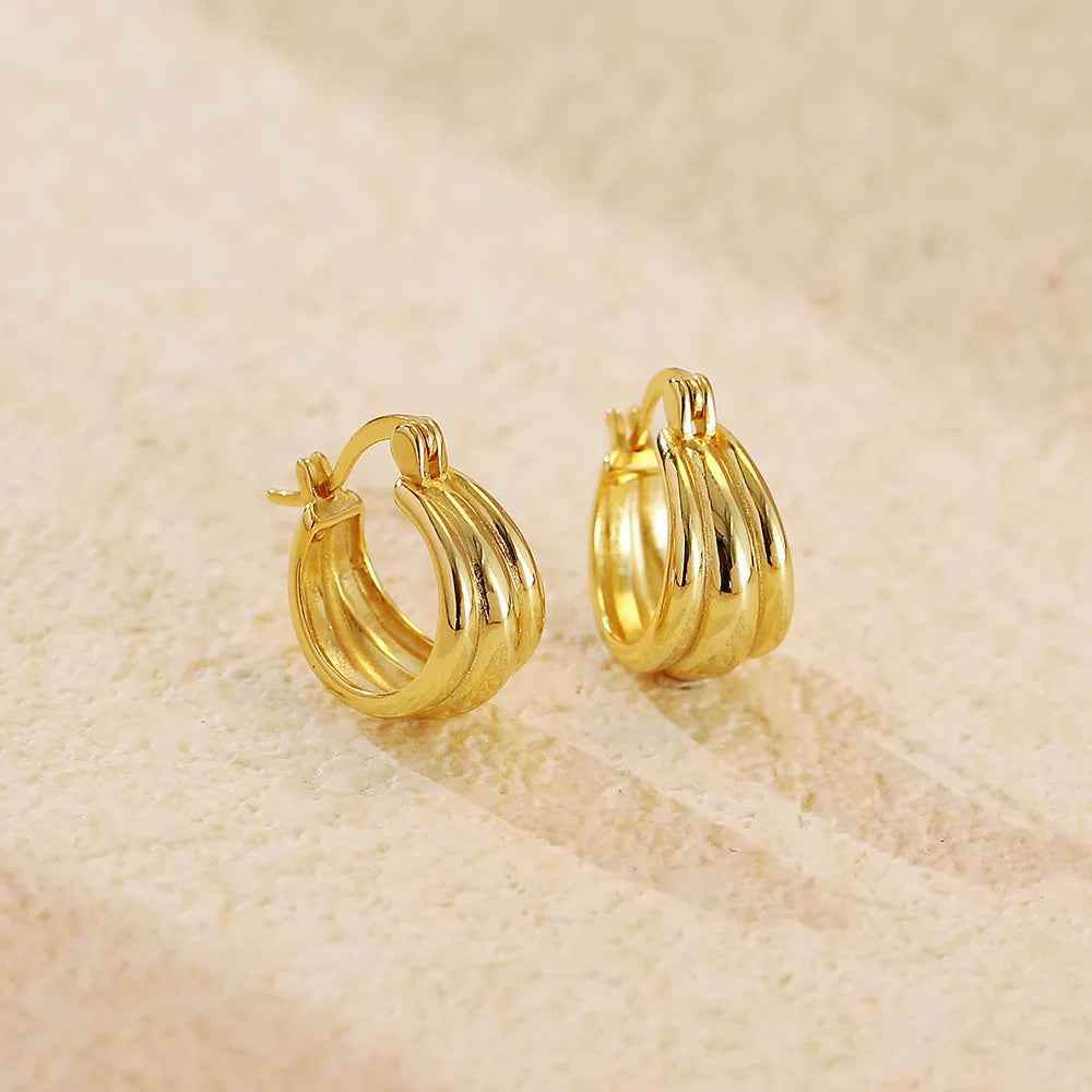 925 Sterling Silver Hoop Earrings Charm Jewelry - Glossy Plain Pattern - YH0501 - Touchy Style