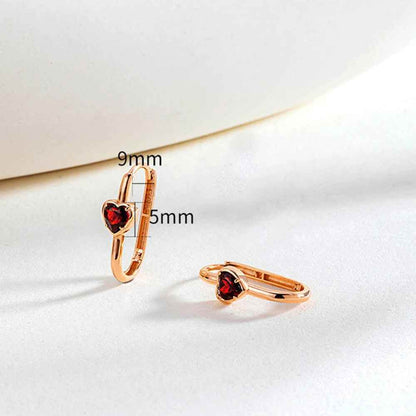 925 Sterling Silver Hoop Earrings Charm Jewelry - Mini Red Heart - Xm353 - Touchy Style