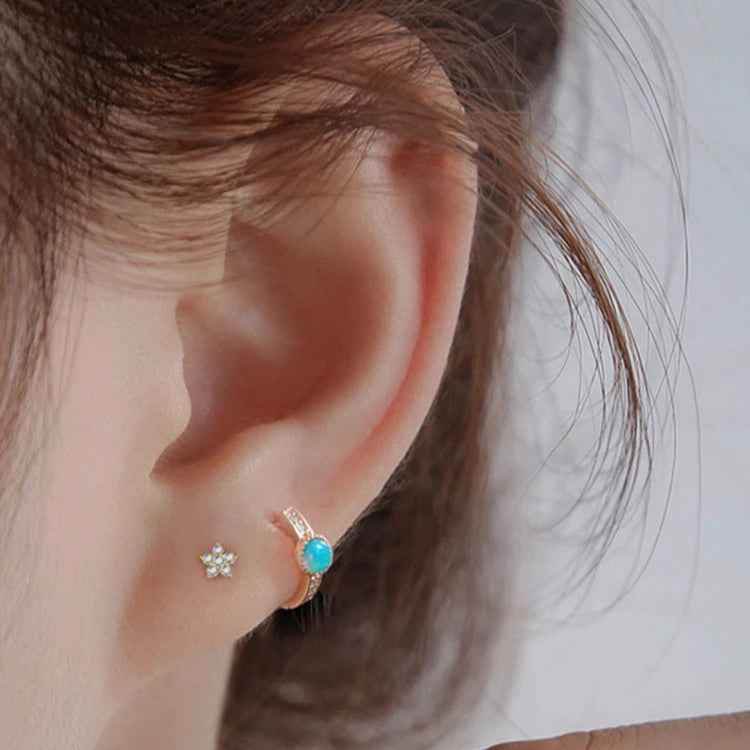 925 Sterling Silver Hoop Earrings Charm Jewelry - Mini Round Opal Zircon - Xm300 - Touchy Style