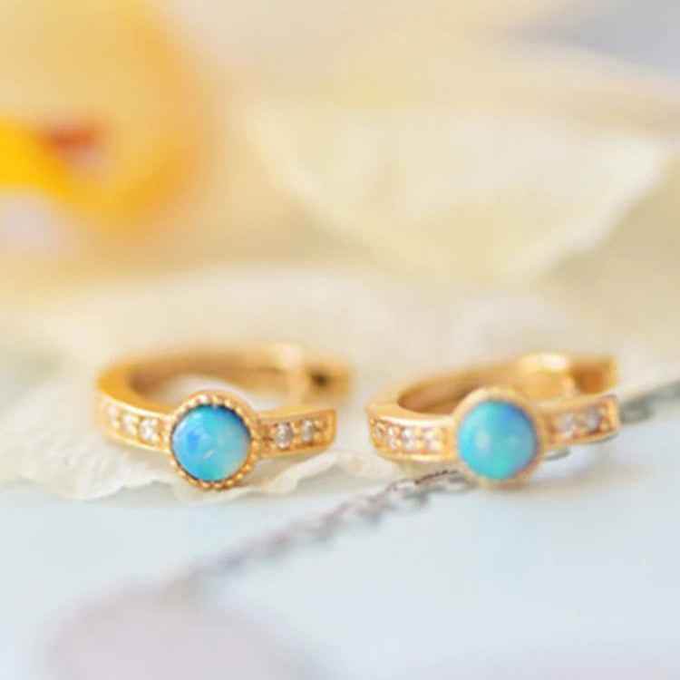 925 Sterling Silver Hoop Earrings Charm Jewelry - Mini Round Opal Zircon - Xm300 - Touchy Style