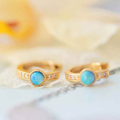 925 Sterling Silver Hoop Earrings Charm Jewelry - Mini Round Opal Zircon - Xm300 - Touchy Style