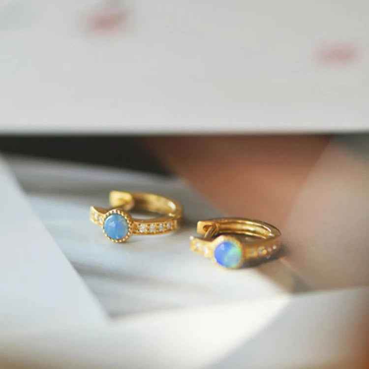 925 Sterling Silver Hoop Earrings Charm Jewelry - Mini Round Opal Zircon - Xm300 - Touchy Style