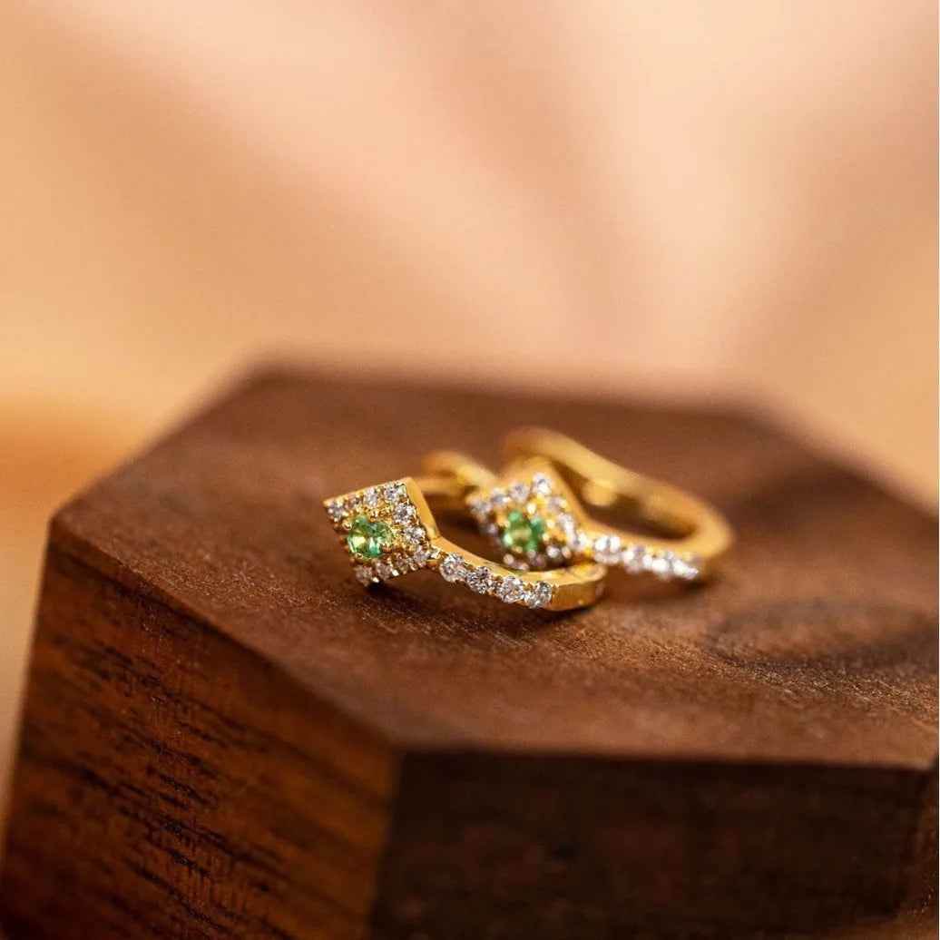 925 Sterling Silver Hoop Earrings Charm Jewelry - Rhombus Green Zircon - Xm408 - Touchy Style