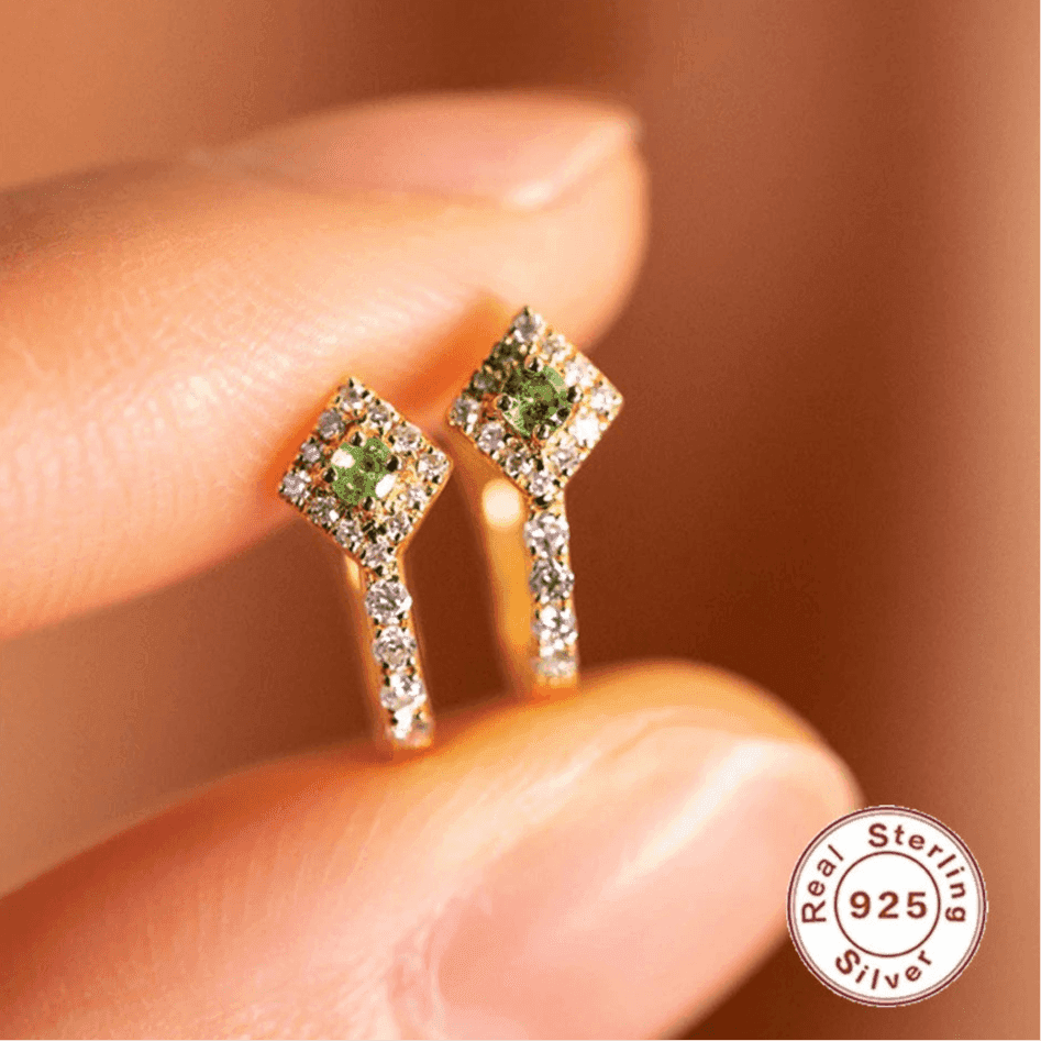 925 Sterling Silver Hoop Earrings Charm Jewelry - Rhombus Green Zircon - Xm408 - Touchy Style