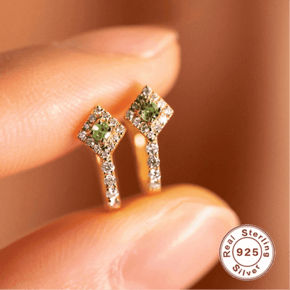 925 Sterling Silver Hoop Earrings Charm Jewelry - Rhombus Green Zircon - Xm408 - Touchy Style