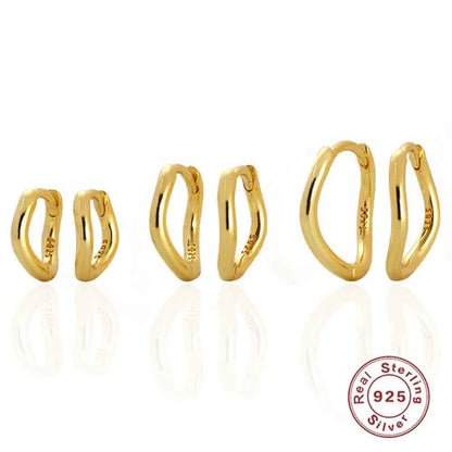 925 Sterling Silver Hoop Earrings Charm Jewelry - Simple Irregular Wavy - YH0489 - Touchy Style