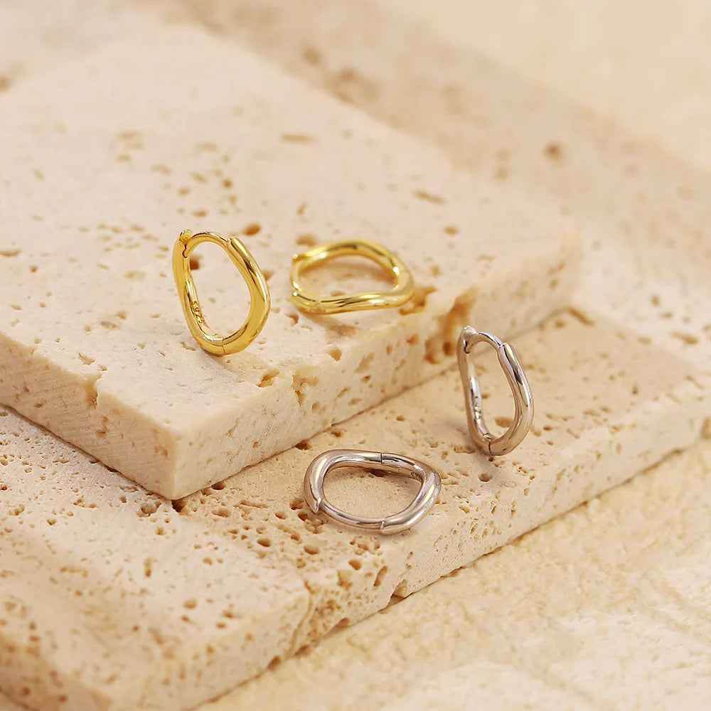 925 Sterling Silver Hoop Earrings Charm Jewelry - Simple Irregular Wavy - YH0489 - Touchy Style