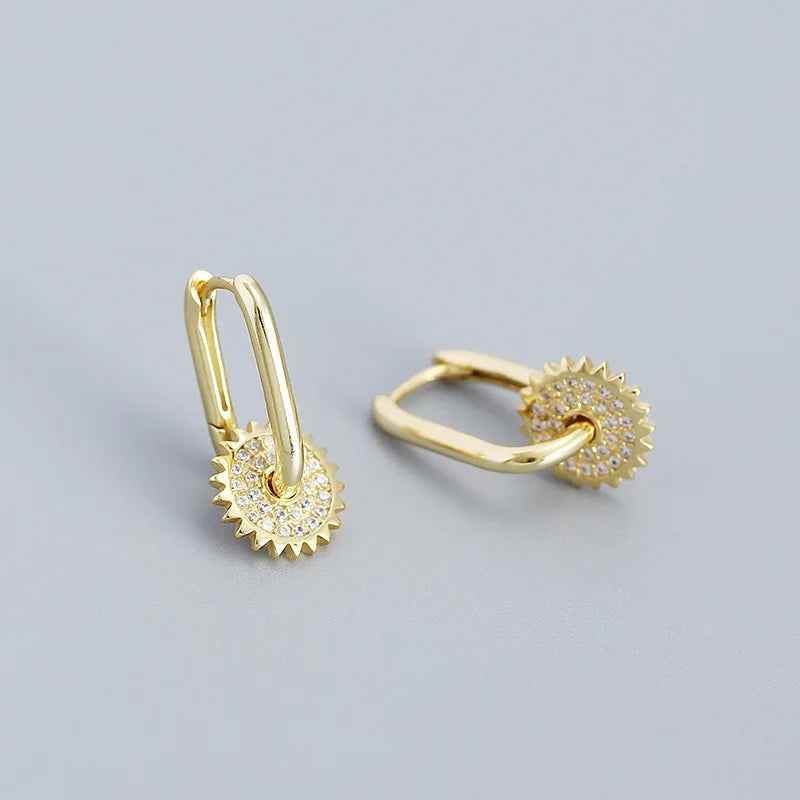 925 Sterling Silver Hoop Earrings Charm Jewelry - U-shaped Gear Zircon - YH0334 - Touchy Style