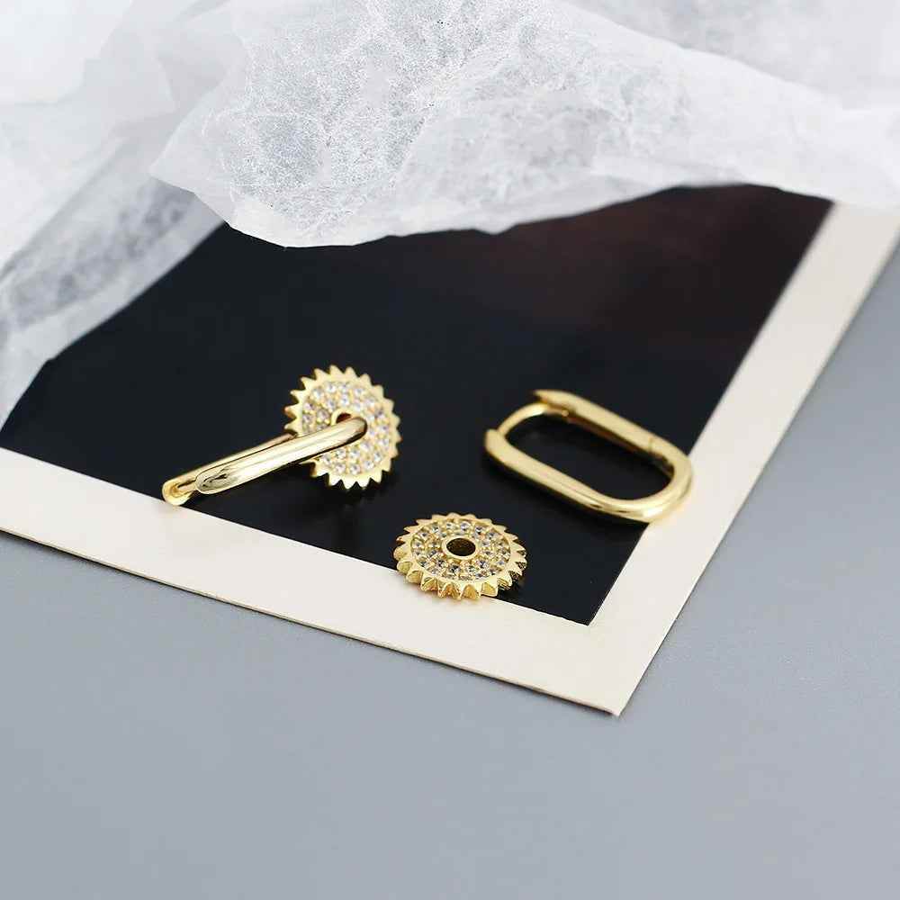 925 Sterling Silver Hoop Earrings Charm Jewelry - U-shaped Gear Zircon - YH0334 - Touchy Style