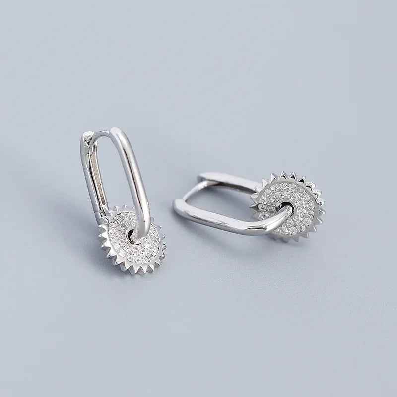 925 Sterling Silver Hoop Earrings Charm Jewelry - U-shaped Gear Zircon - YH0334 - Touchy Style