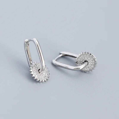 925 Sterling Silver Hoop Earrings Charm Jewelry - U-shaped Gear Zircon - YH0334 - Touchy Style
