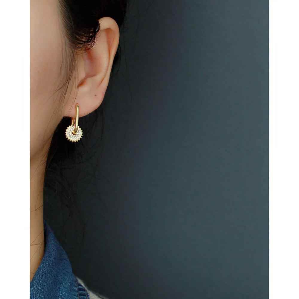 925 Sterling Silver Hoop Earrings Charm Jewelry - U-shaped Gear Zircon - YH0334 - Touchy Style