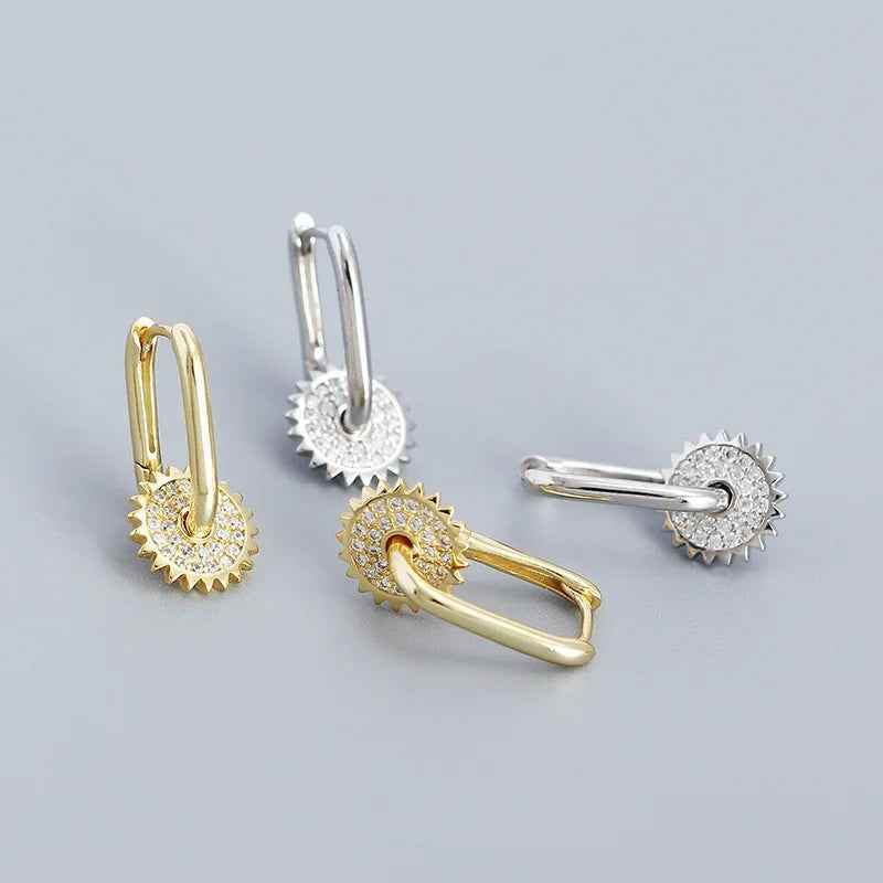 925 Sterling Silver Hoop Earrings Charm Jewelry - U-shaped Gear Zircon - YH0334 - Touchy Style