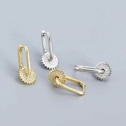 925 Sterling Silver Hoop Earrings Charm Jewelry - U-shaped Gear Zircon - YH0334 - Touchy Style