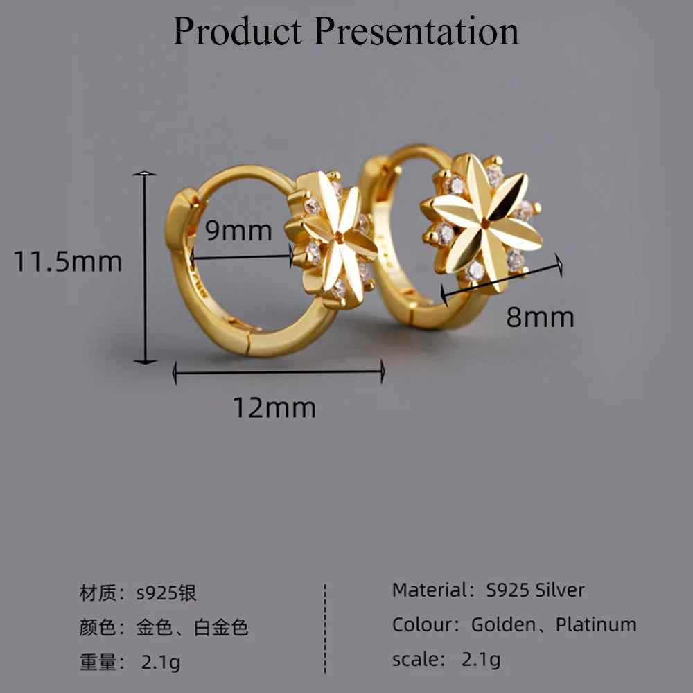 925 Sterling Silver Hoop Earrings Charm Jewelry - Zircon Flower - MD311 - Touchy Style