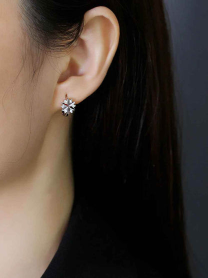 925 Sterling Silver Hoop Earrings Charm Jewelry - Zircon Flower - MD311 - Touchy Style