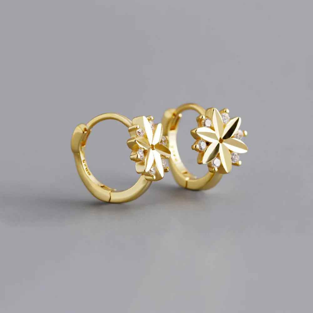 925 Sterling Silver Hoop Earrings Charm Jewelry - Zircon Flower - MD311 - Touchy Style