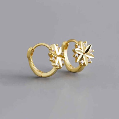 925 Sterling Silver Hoop Earrings Charm Jewelry - Zircon Flower - MD311 - Touchy Style