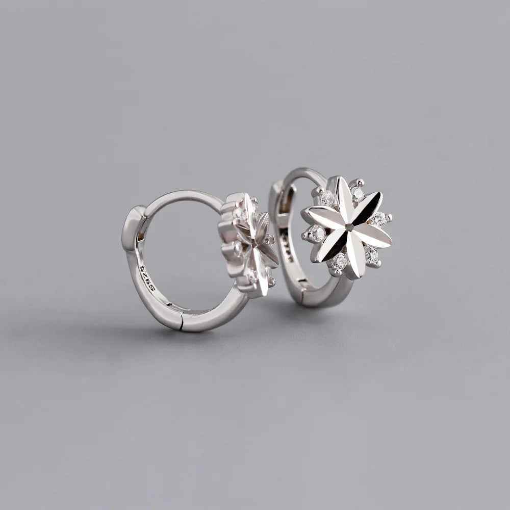 925 Sterling Silver Hoop Earrings Charm Jewelry - Zircon Flower - MD311 - Touchy Style