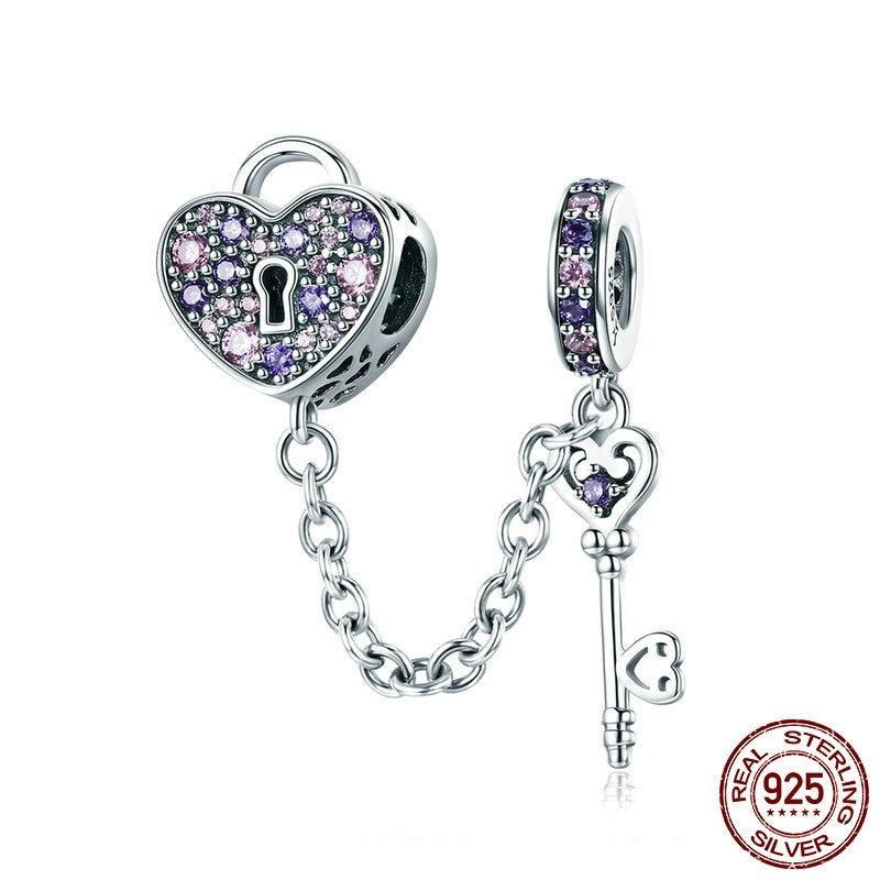 925 Sterling Silver Key of Heart Lock Pendant Charm Jewelry WOS52 Without Chain - Touchy Style .