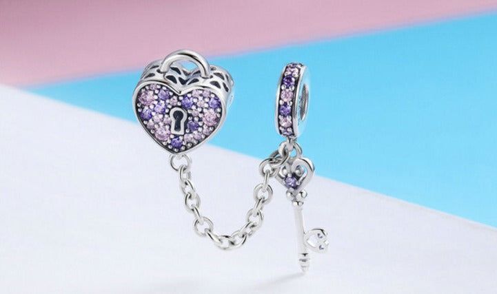 925 Sterling Silver Key of Heart Lock Pendant Charm Jewelry WOS52 Without Chain - Touchy Style .