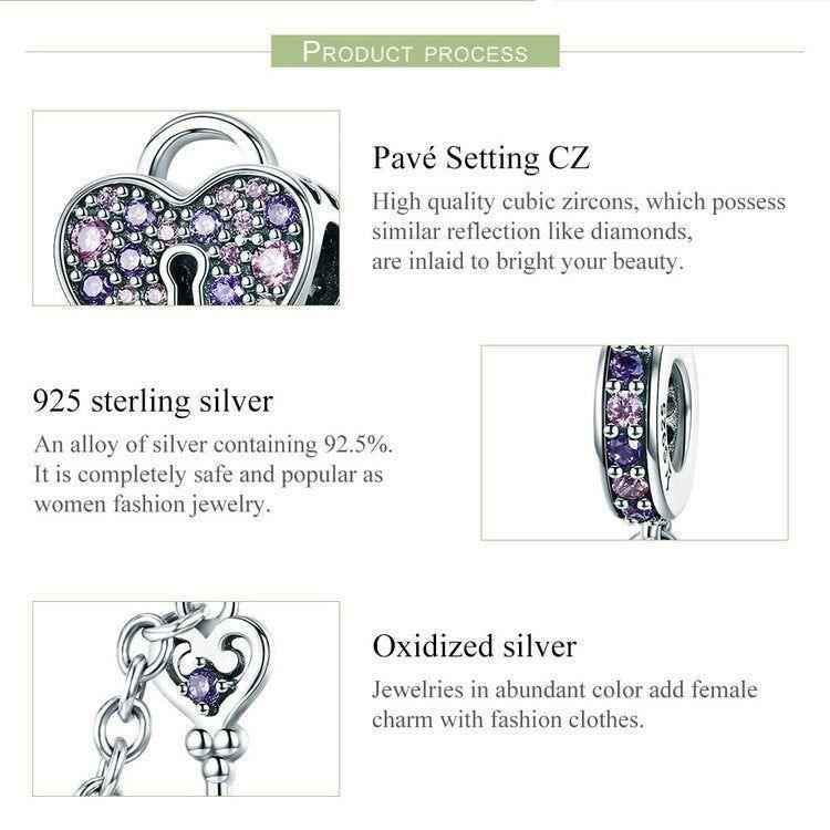 925 Sterling Silver Key of Heart Lock Pendant Charm Jewelry WOS52 Without Chain - Touchy Style
