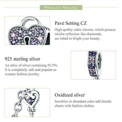 925 Sterling Silver Key of Heart Lock Pendant Charm Jewelry WOS52 Without Chain - Touchy Style