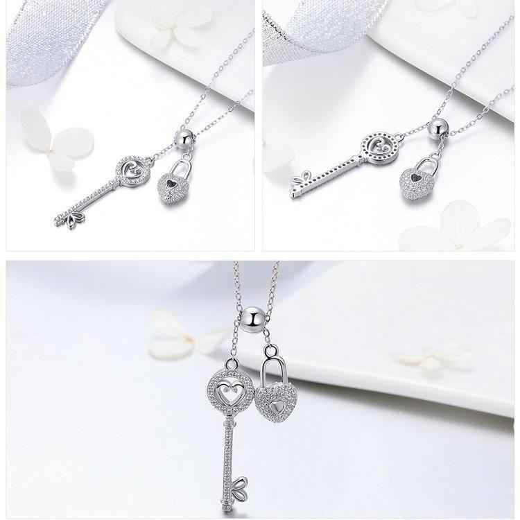 925 Sterling Silver Key of Heart Lock Pendant Necklace Charm Jewelry - Touchy Style .