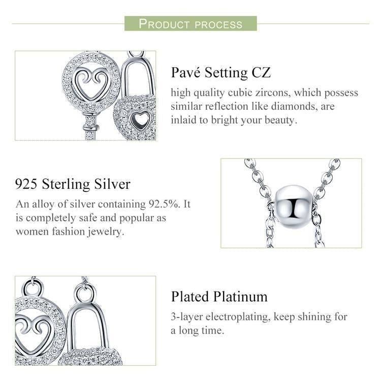 925 Sterling Silver Key of Heart Lock Pendant Necklace Charm Jewelry - Touchy Style .