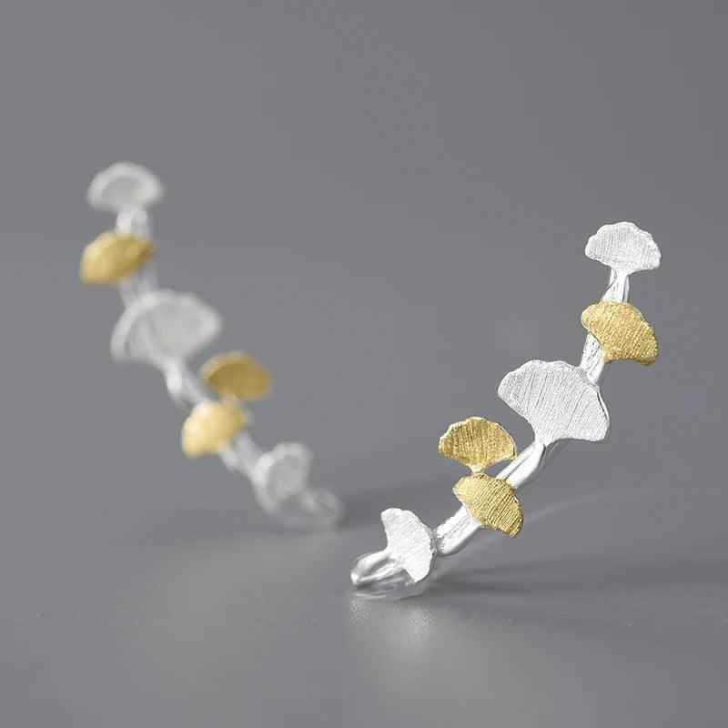 925 Sterling Silver LFJA0137 - Delicate Ginkgo Leaves Stud Earring Charm Jewelry - Touchy Style .