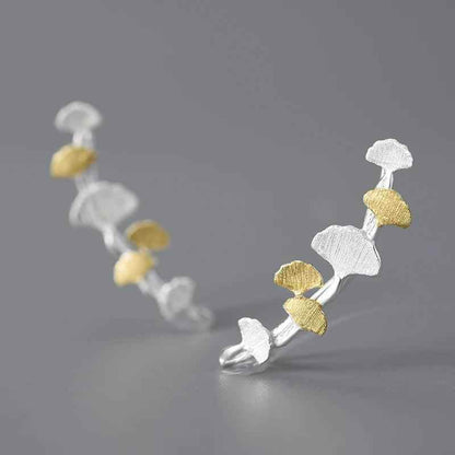925 Sterling Silver LFJA0137 - Delicate Ginkgo Leaves Stud Earring Charm Jewelry - Touchy Style