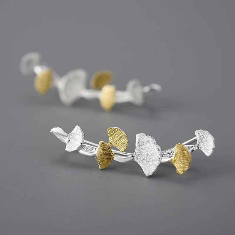 925 Sterling Silver LFJA0137 - Delicate Ginkgo Leaves Stud Earring Charm Jewelry - Touchy Style