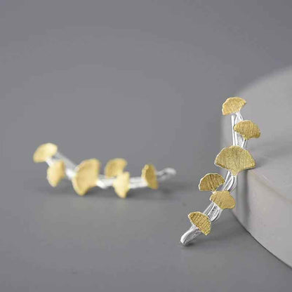 925 Sterling Silver LFJA0137 - Delicate Ginkgo Leaves Stud Earring Charm Jewelry - Touchy Style .