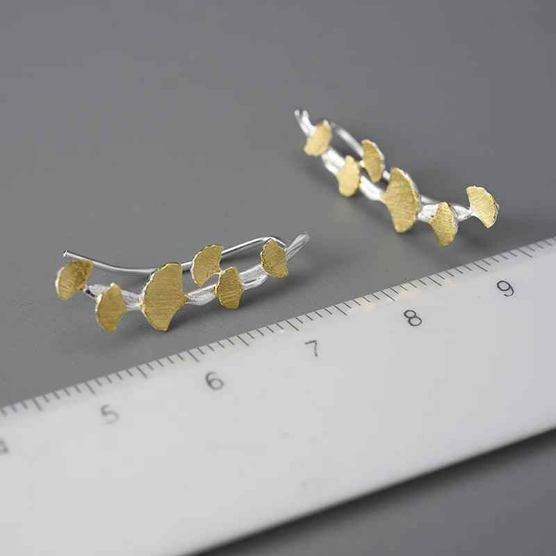 925 Sterling Silver LFJA0137 - Delicate Ginkgo Leaves Stud Earring Charm Jewelry - Touchy Style