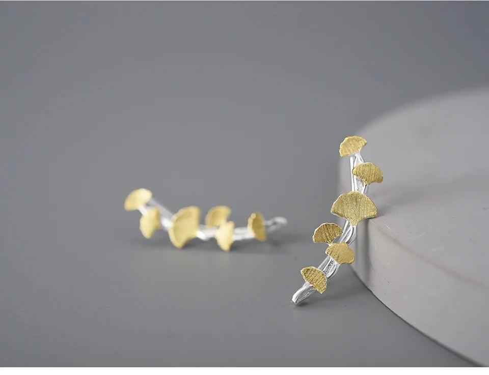 925 Sterling Silver LFJA0137 - Delicate Ginkgo Leaves Stud Earring Charm Jewelry - Touchy Style .