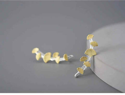 925 Sterling Silver LFJA0137 - Delicate Ginkgo Leaves Stud Earring Charm Jewelry - Touchy Style